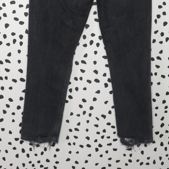 Agolde Black Wash Riley High Rise Distressed Straight Cropped Jeans - Picture 9 of 13